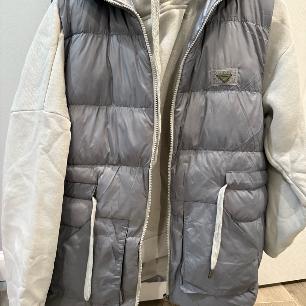Gray Puffer Vest with Hoodie
